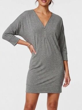 EXPRESS Charcoal Grey V-Neck Zipper Sweatshirt Sweater Midi Dress